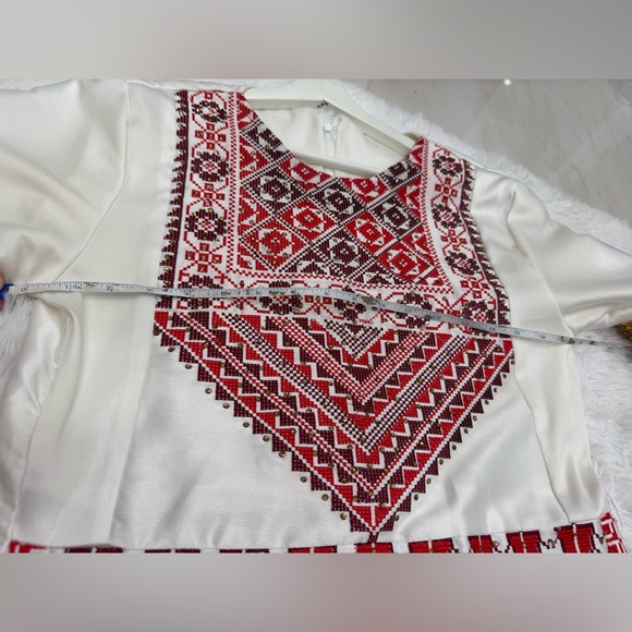 New Womens Henna Kaftan Thobe Satin Dress Red and White Size Small/Medium 4-6 - Picture 4 of 9